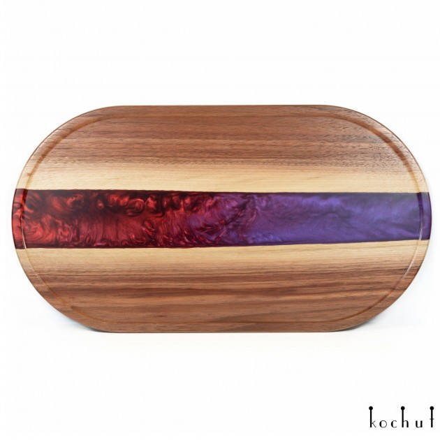 Serving tray «Albireo. Crimson star». American walnut, purple-red epoxy resin, polyurethane 