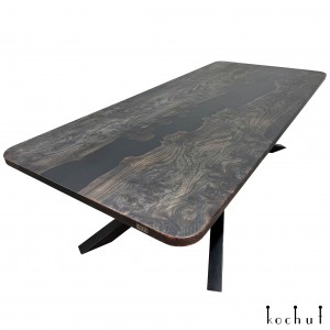Dining table «Condor». Rock elm, black epoxy resin, polyurethane 