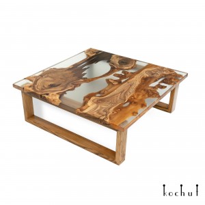 Coffee table «Soprano». Elm, transparent epoxy resin, polyurethane 