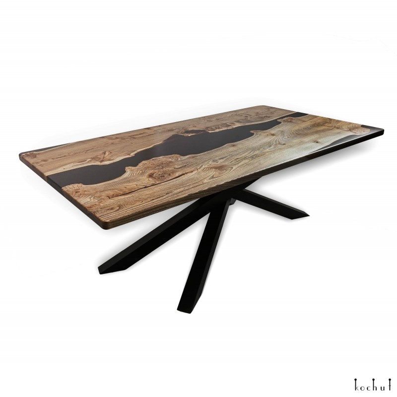 Dining table «Da Vinci». Tinted elm, black epoxy resin, polyurethane 