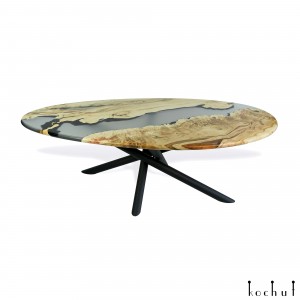 Dining table «Phoenix». California maple, transparent epoxy resin, polyurethane 