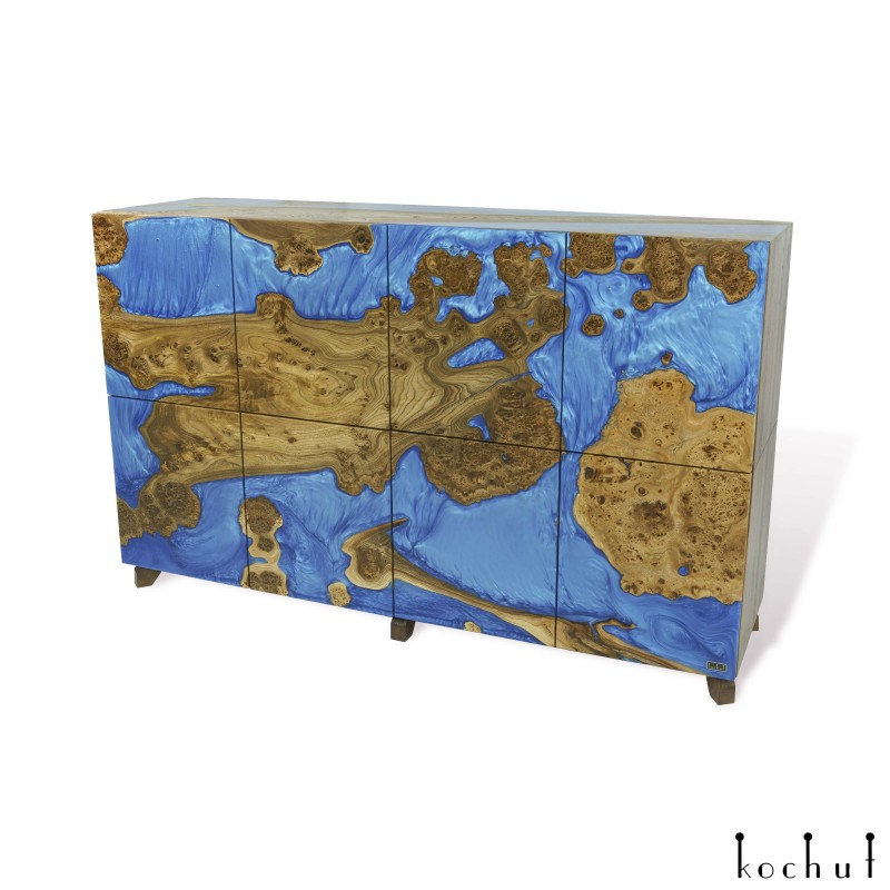 Cabinet «Renaissance». Rock elm, blue epoxy resin, polyurethane 