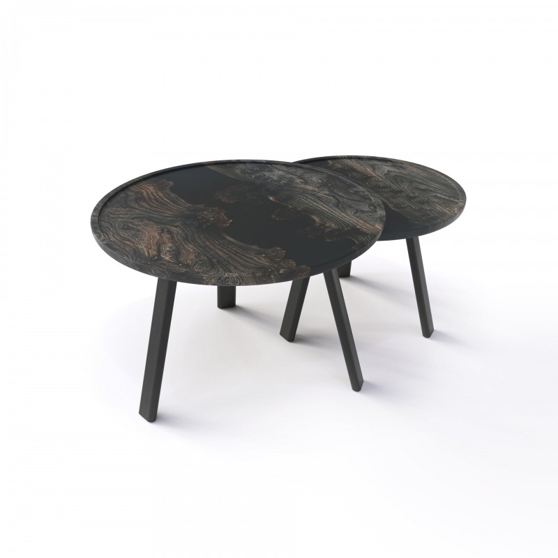 Coffee tables «Taira. Night horizon». Rock elm, black epoxy resin, polyurethane 