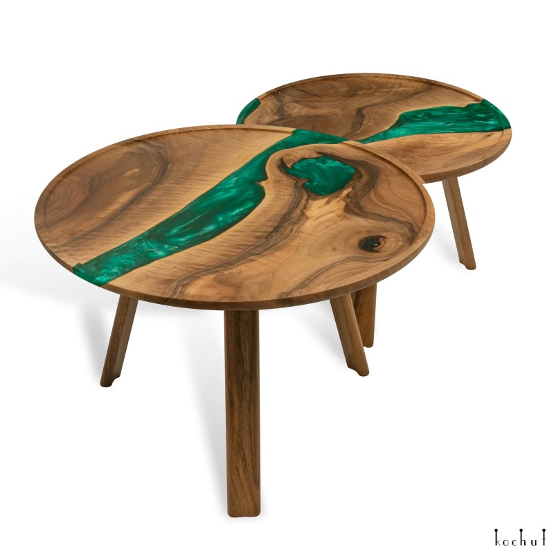 Coffee tables «Taira. Jade horizon». European walnut, green pearl epoxy resin, polyurethane 