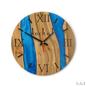 Wall clock «Continuum». Walnut, blue pearl epoxy resin, polyurethane 