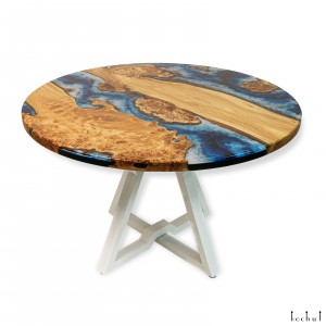  Dining table «Atlantis». Rock elm, two-level, blue epoxy resin, polyurethane 