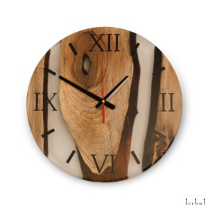 Wall clock «Continuum». European walnut, transparent epoxy resin, polyurethane, roman numerals