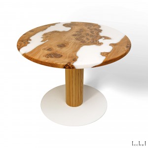 Dining table «Milos». Rock elm, white opaque epoxy resin, polyurethane 