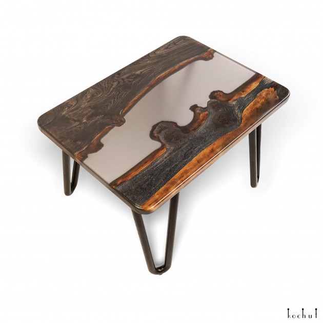 Coffee table «Luxor». Tinted rock elm, transparent gray epoxy resin, polyurethane 