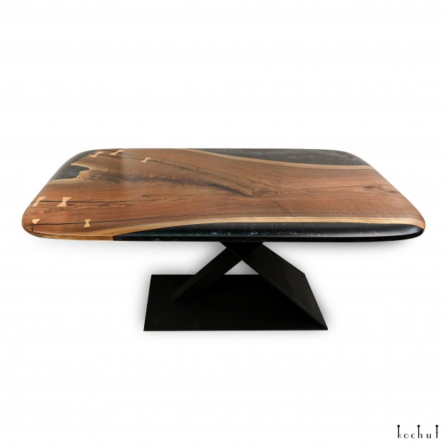 Dining table «Tages». Tinted walnut, black pearl epoxy resin, polyurethane 