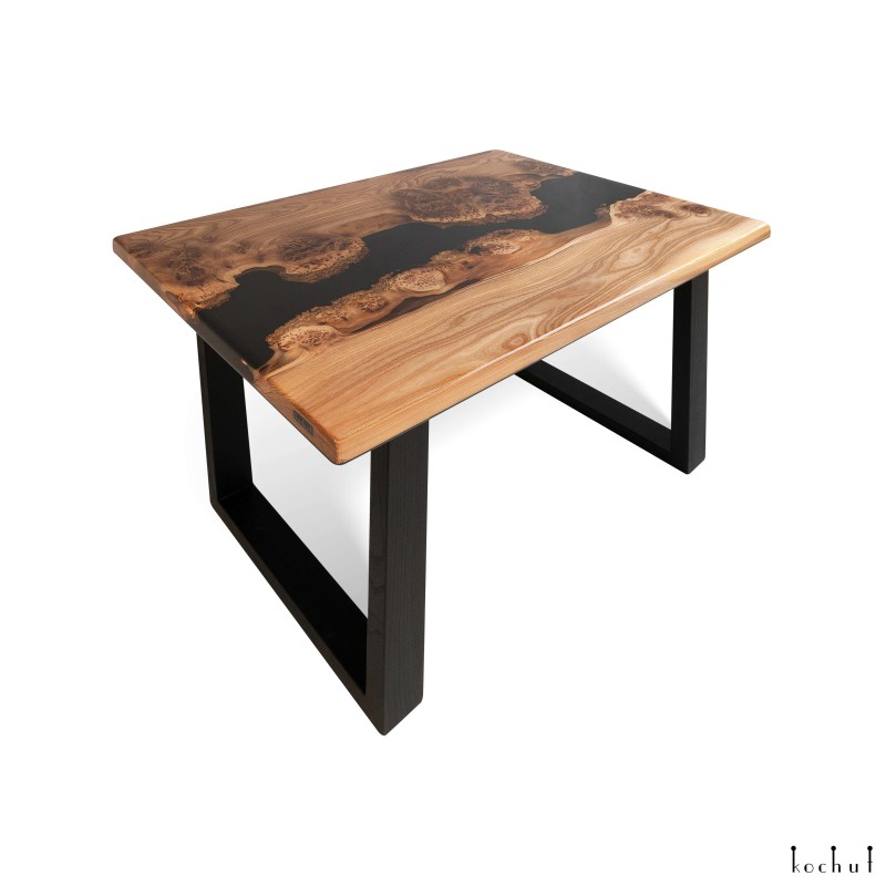 Dining table «Era». Rock elm, black opaque epoxy resin, polyurethane 
