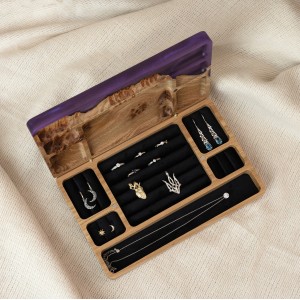 Jewelry box «Ornament. Amethyst». Rock elm, purple pearl epoxy resin, polyurethane 