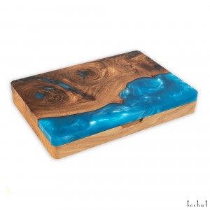 Jewelry box «Ornament. Aquamarine». Rock elm, aquamarine pearl epoxy resin, polyurethane 