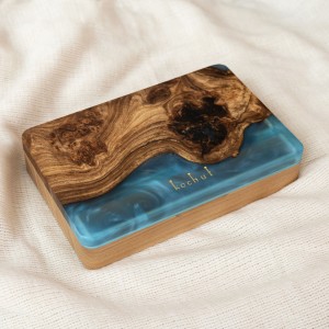 Jewelry box «Ornament. Aquamarine». Rock elm, aquamarine pearl epoxy resin, polyurethane 