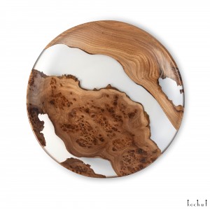 Decorative plate «Satori. Ice freshness». Rock elm, transparent epoxy resin, polyurethane 