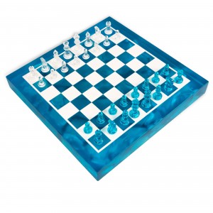 Chess «Sky». Blue epoxy resin, polyurethane 