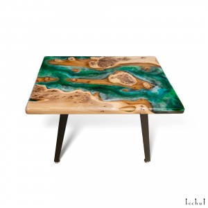 Coffee table «Amazonia». Rock elm, green two-level epoxy resin, polyurethane 