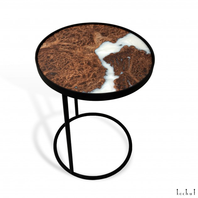 Side table «Eiffel». Rock elm, white pearl epoxy resin, polyurethane 