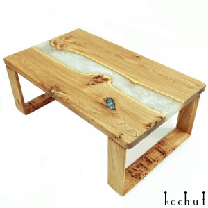 Coffee table «Platinum River». Elm, epoxy resin, polyurethane