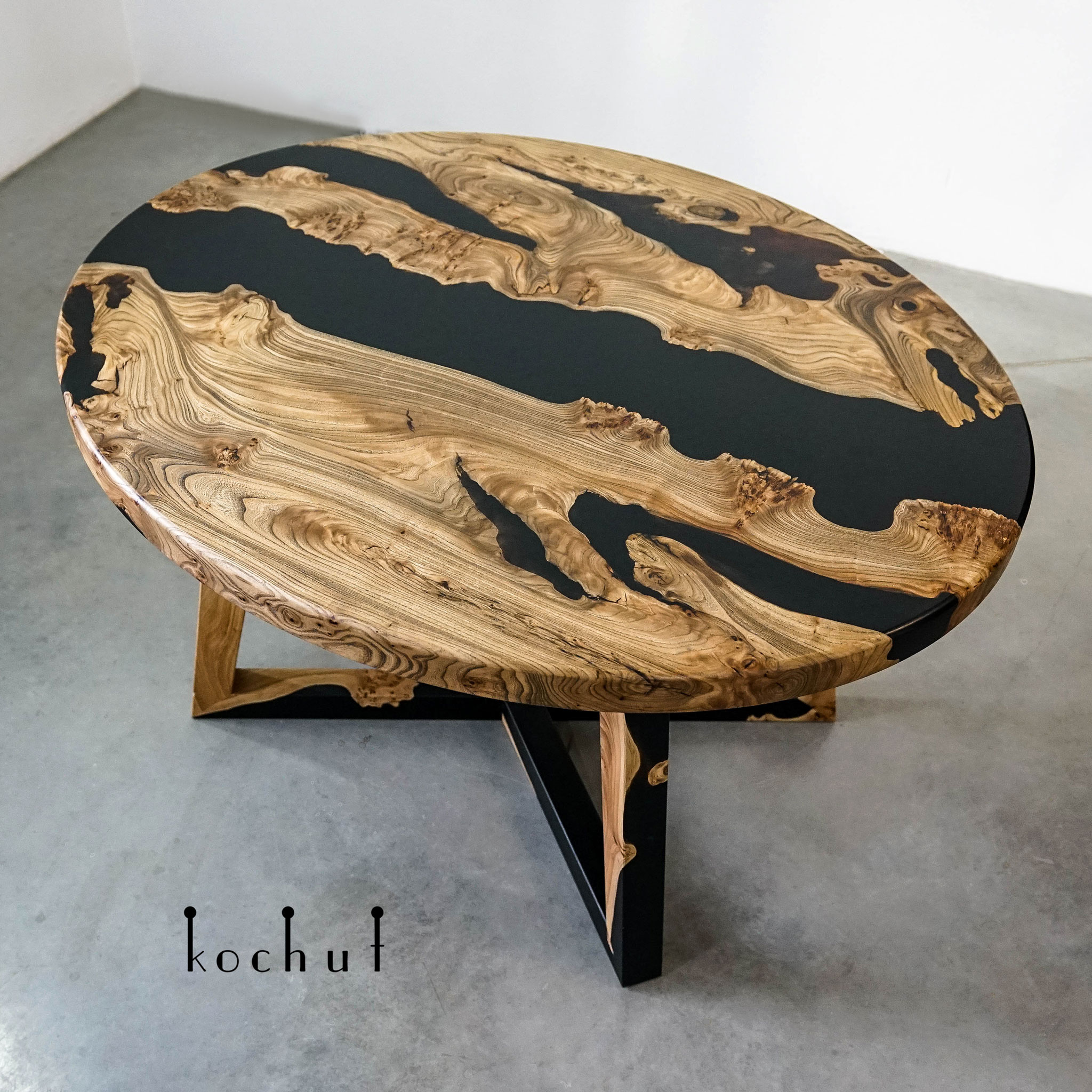 Oval walnut and black epoxy resin table O06L, Shipping 1-2 day