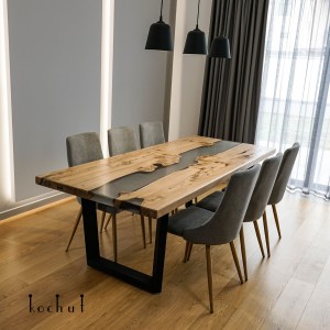 Dining table «Gray Cardinal». Elm, epoxy (metal legs)