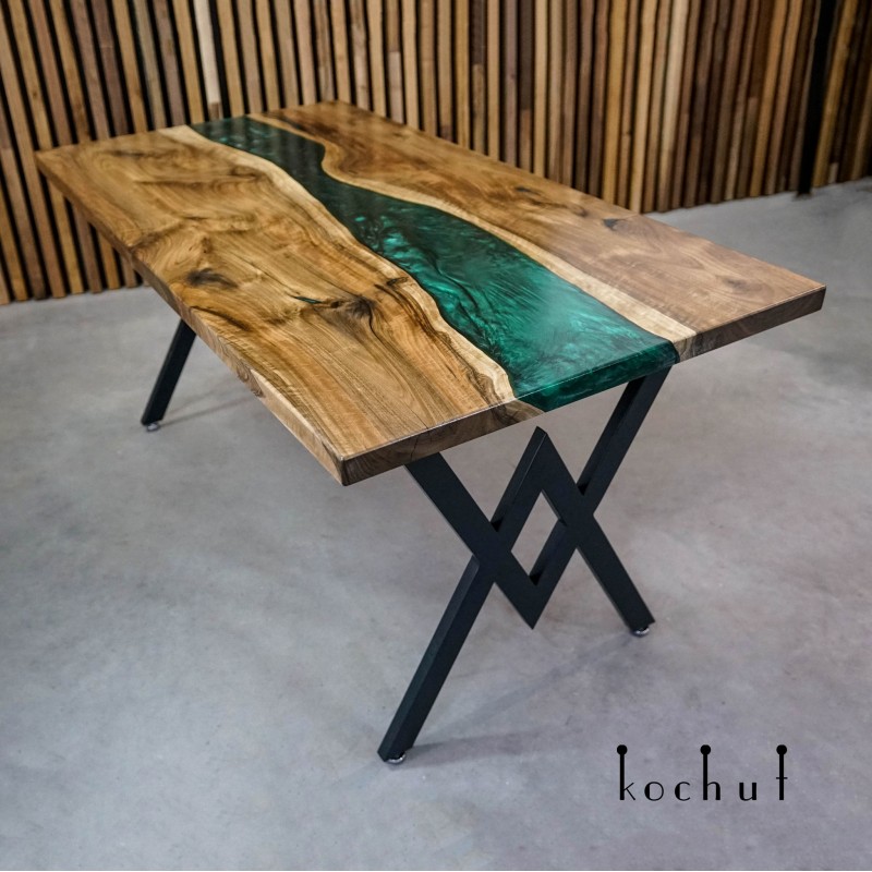 Dining Table «Greenwich». Walnut, epoxy fill, polyurethane varnish, author’s legs