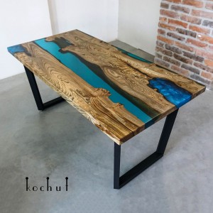 Dining table «Damascus». Elm wood, epoxy resin, oil-wax