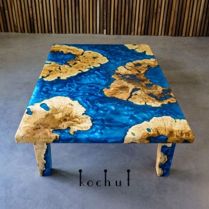 Журнальний стіл «Кораловий архіпелаг». Каліфорнійський клен, синя перламутрова епоксидна смола, поліуретановий лак