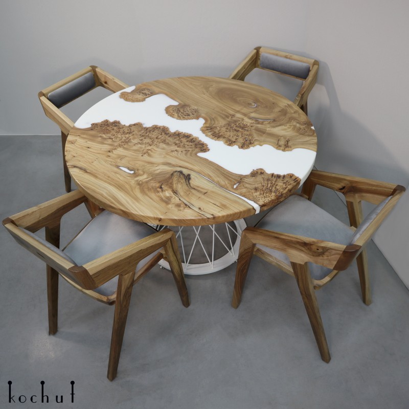 Dining table "Opal" .Elm, epoxy resin, polyurethane,  steel factory